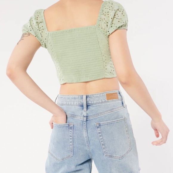 HOLLISTER BNWOT green eyelet blouse - Picture 4 of 4